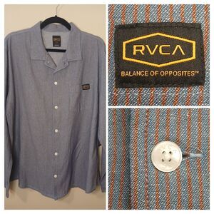 RVCA Mens Shirt Sz L Dayshift Button Down Collared Long Sleeve Stripe $70 NWT